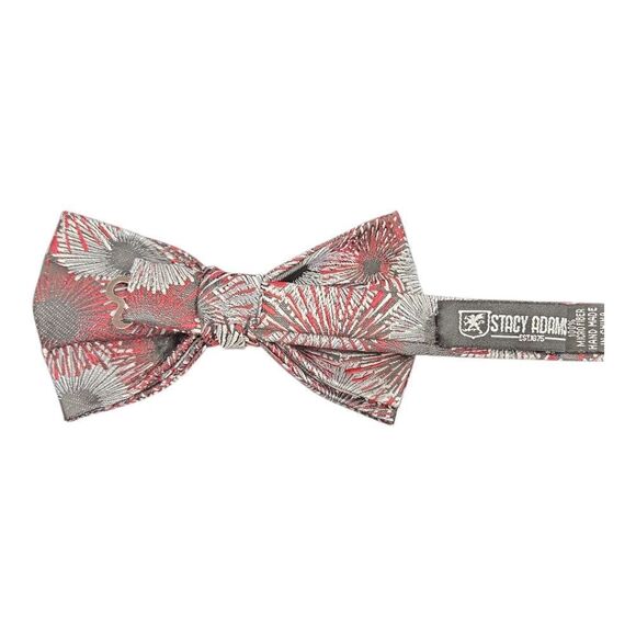 STACY ADAMS BURGUNDY SILVER BLACK FASHION BOXED BOW TIE & POCKET SQUARE SET. - Picture 3 of 5
